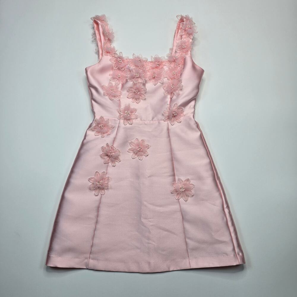 Elliatt x Revolve Elder Dress Blush Pink Satin 3D Floral Mini Dress Womens S